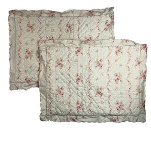 Rachel Ashwell Simply Shabby Chic Green Lady Rose Quilted Standard Pillow Shams